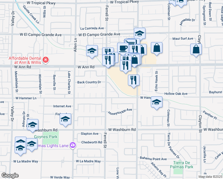 map of restaurants, bars, coffee shops, grocery stores, and more near 3216 Standing Bear Court in North Las Vegas