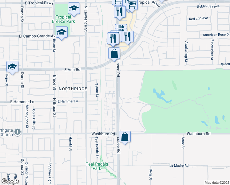 map of restaurants, bars, coffee shops, grocery stores, and more near 2424 Briggsdale Avenue in North Las Vegas