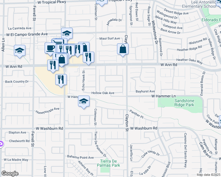 map of restaurants, bars, coffee shops, grocery stores, and more near 2207 Fountain Valley Way in North Las Vegas