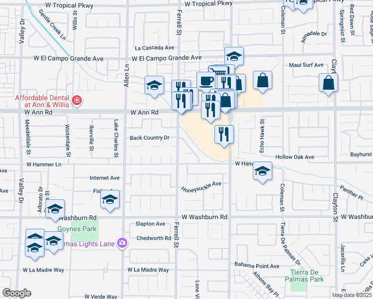 map of restaurants, bars, coffee shops, grocery stores, and more near 3216 Standing Bear Court in North Las Vegas