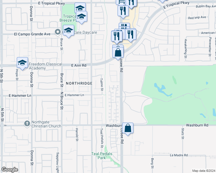 map of restaurants, bars, coffee shops, grocery stores, and more near 5425 Brazelton Street in North Las Vegas
