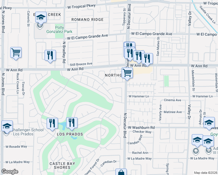 map of restaurants, bars, coffee shops, grocery stores, and more near 4917 Glenarden Drive in Las Vegas