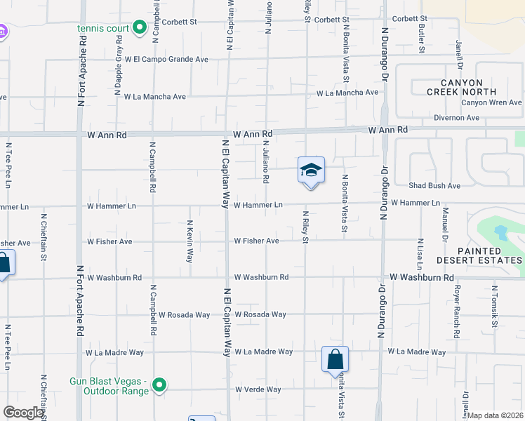 map of restaurants, bars, coffee shops, grocery stores, and more near 8740 West Hammer Lane in Las Vegas