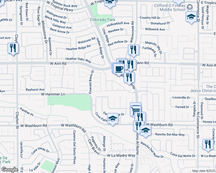 map of restaurants, bars, coffee shops, grocery stores, and more near 5424 Kamilla Raen Street in North Las Vegas