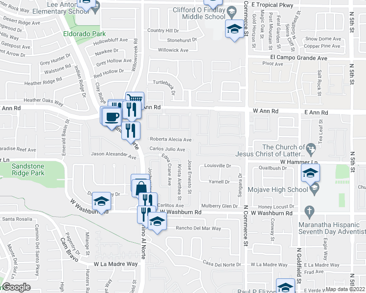 map of restaurants, bars, coffee shops, grocery stores, and more near 604 Carlos Julio Avenue in North Las Vegas