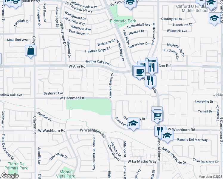 map of restaurants, bars, coffee shops, grocery stores, and more near 5428 Emerald Basin Street in North Las Vegas