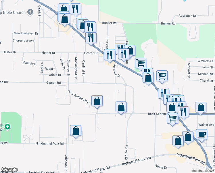 map of restaurants, bars, coffee shops, grocery stores, and more near 2200 Forward Drive in Harrison