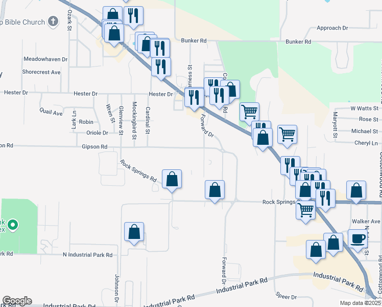 map of restaurants, bars, coffee shops, grocery stores, and more near 2200 Forward Drive in Harrison