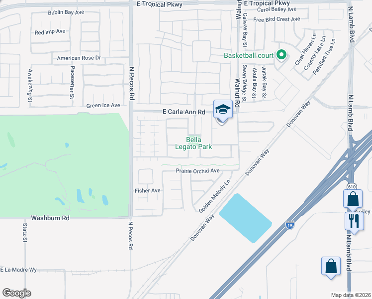 map of restaurants, bars, coffee shops, grocery stores, and more near 3665 Bella Legato Avenue in North Las Vegas