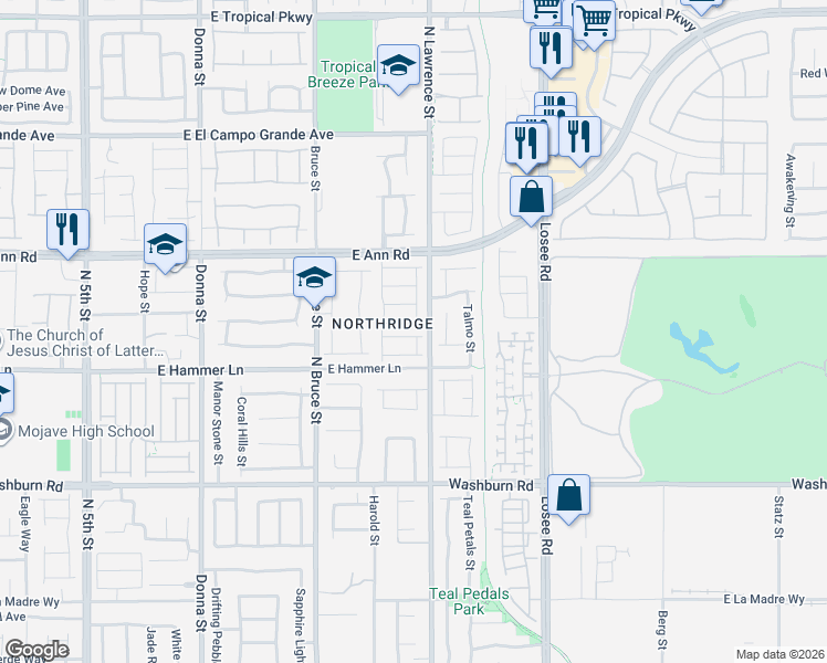 map of restaurants, bars, coffee shops, grocery stores, and more near 5442 Caesars Tower Street in North Las Vegas