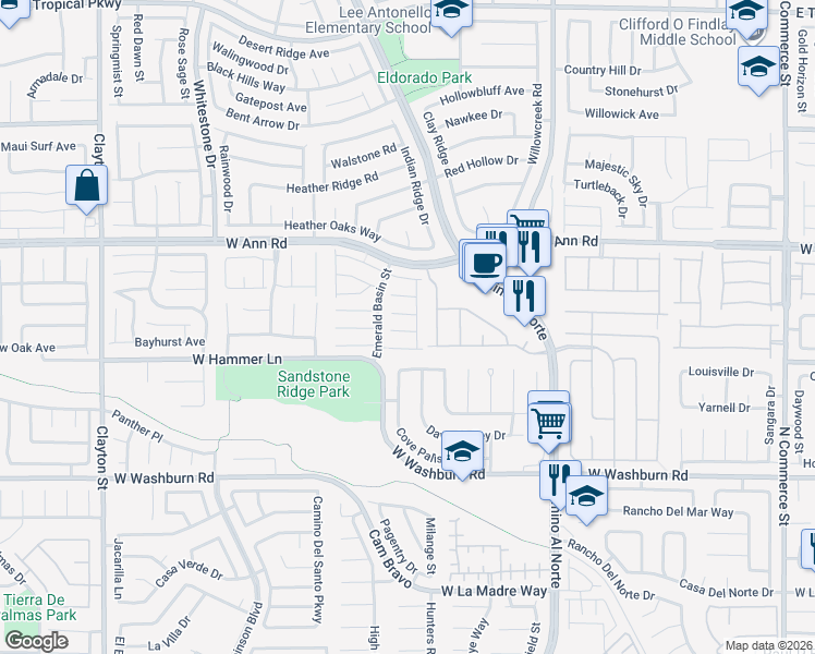 map of restaurants, bars, coffee shops, grocery stores, and more near 1232 Becket Hollow Court in North Las Vegas