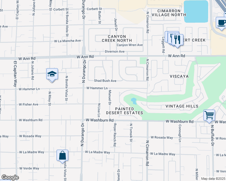 map of restaurants, bars, coffee shops, grocery stores, and more near 8201 West Hammer Lane in Las Vegas