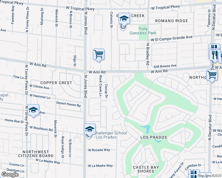 map of restaurants, bars, coffee shops, grocery stores, and more near 5505 Excelsior Springs Lane in Las Vegas