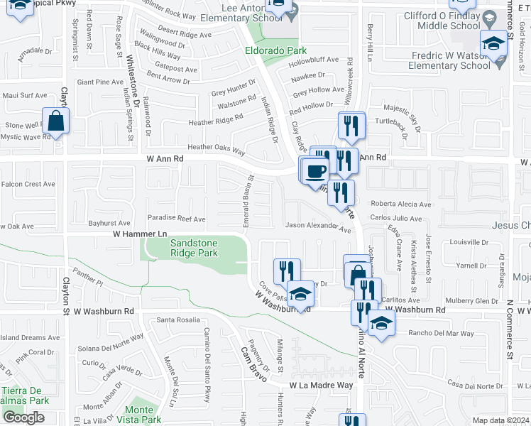 map of restaurants, bars, coffee shops, grocery stores, and more near 1216 Fox Grove Court in North Las Vegas