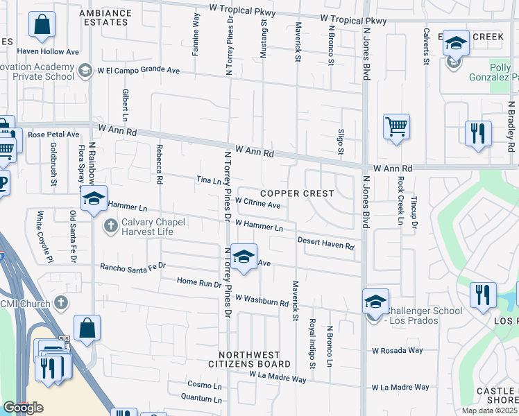 map of restaurants, bars, coffee shops, grocery stores, and more near 6329 West Citrine Avenue in Las Vegas