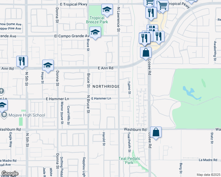 map of restaurants, bars, coffee shops, grocery stores, and more near 1804 Paris Night Avenue in North Las Vegas