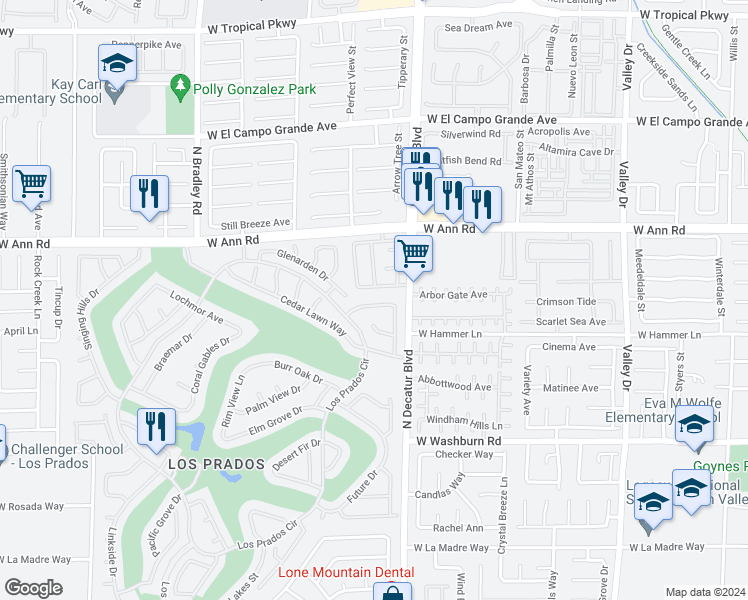 map of restaurants, bars, coffee shops, grocery stores, and more near 4828 Winterset Drive in Las Vegas