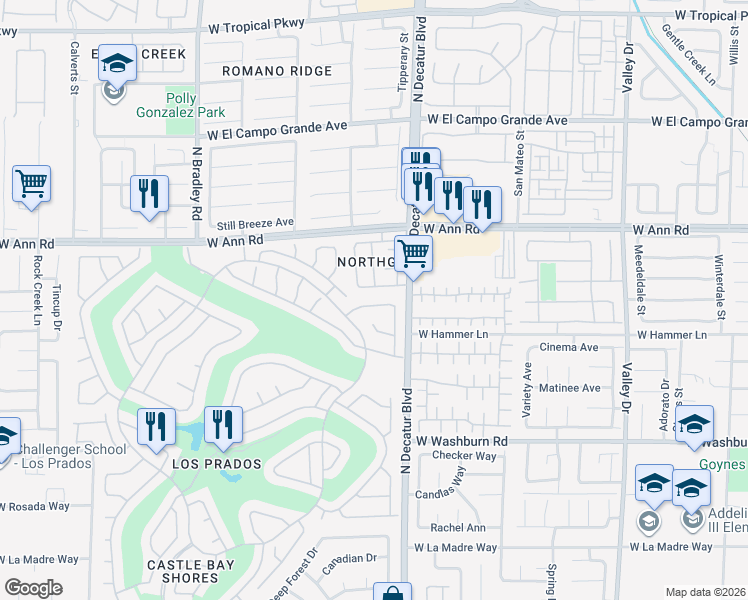 map of restaurants, bars, coffee shops, grocery stores, and more near 4828 Winterset Drive in Las Vegas