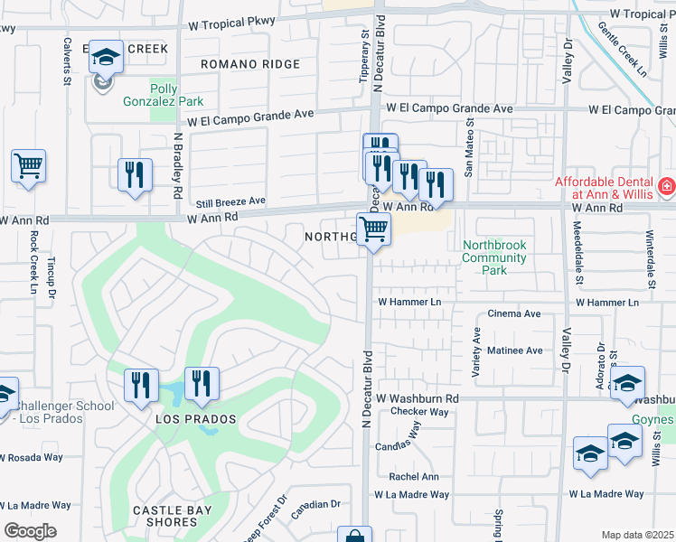 map of restaurants, bars, coffee shops, grocery stores, and more near 4828 Winterset Drive in Las Vegas