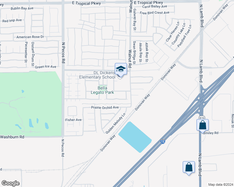 map of restaurants, bars, coffee shops, grocery stores, and more near 3817 Bella Legato Avenue in North Las Vegas