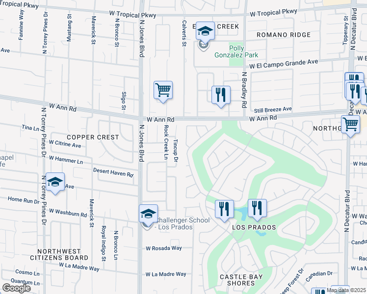 map of restaurants, bars, coffee shops, grocery stores, and more near 5505 Excelsior Springs Lane in Las Vegas
