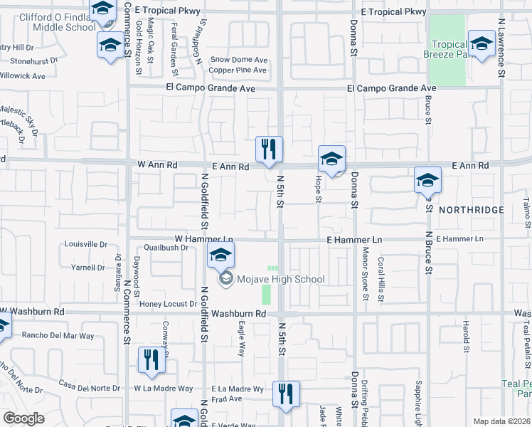 map of restaurants, bars, coffee shops, grocery stores, and more near 5425 Pride Mountain Street in North Las Vegas