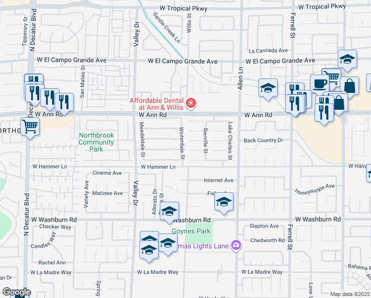 map of restaurants, bars, coffee shops, grocery stores, and more near 5430 Winterdale Street in North Las Vegas