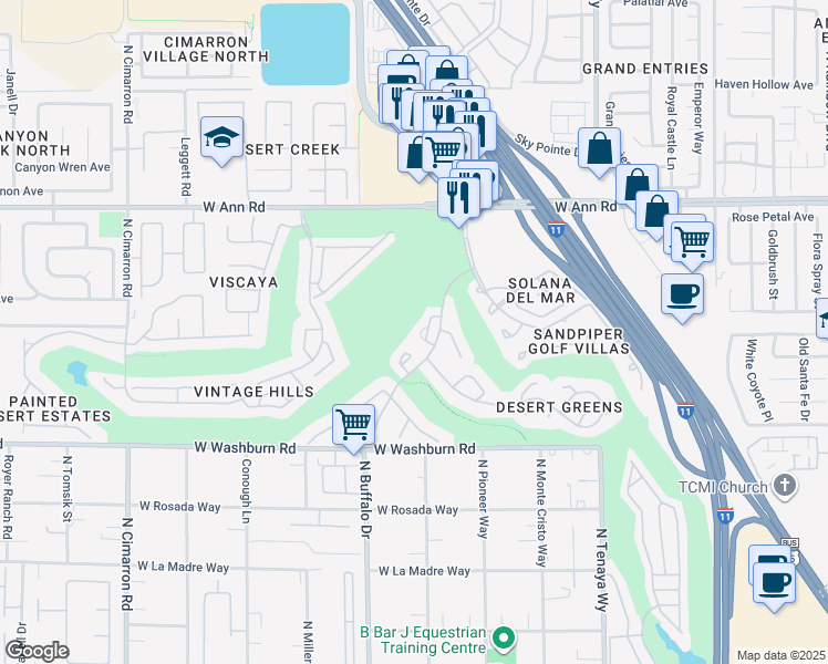 map of restaurants, bars, coffee shops, grocery stores, and more near 5329 La Patera Lane in Las Vegas