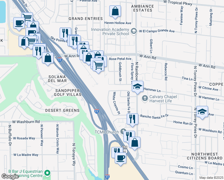 map of restaurants, bars, coffee shops, grocery stores, and more near 6917 Fruit Flower Avenue in Las Vegas