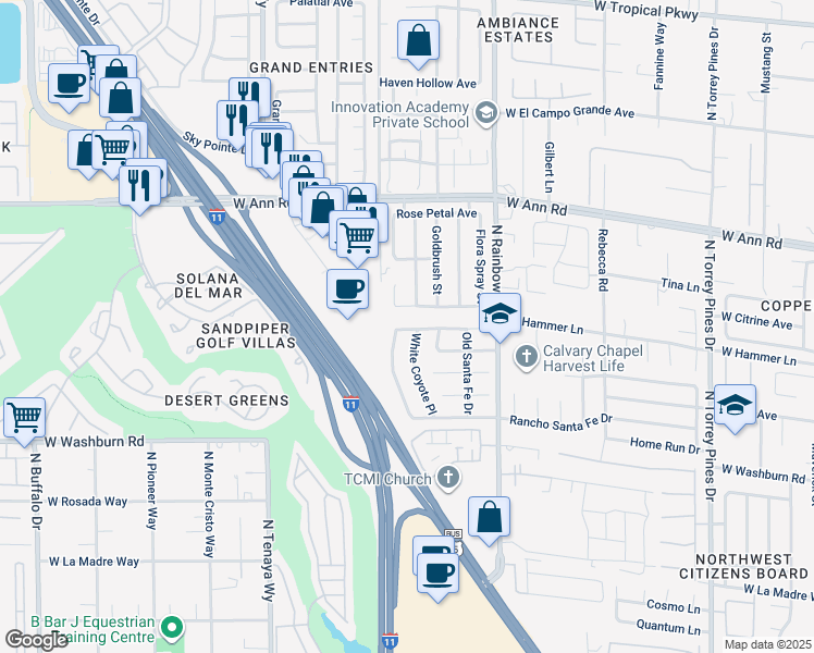 map of restaurants, bars, coffee shops, grocery stores, and more near 6917 Fruit Flower Avenue in Las Vegas