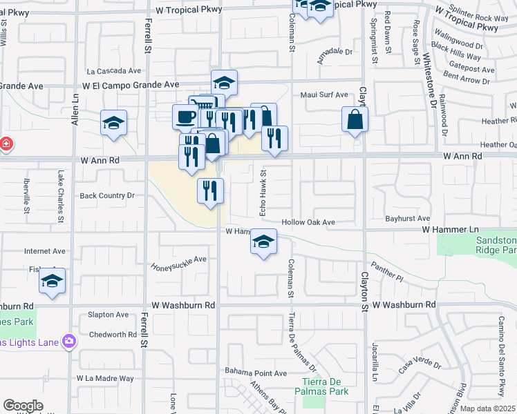 map of restaurants, bars, coffee shops, grocery stores, and more near 5431 Echo Hawk Street in North Las Vegas