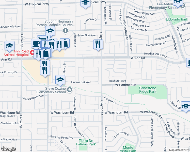 map of restaurants, bars, coffee shops, grocery stores, and more near 5438 Indigo Hills Street in North Las Vegas
