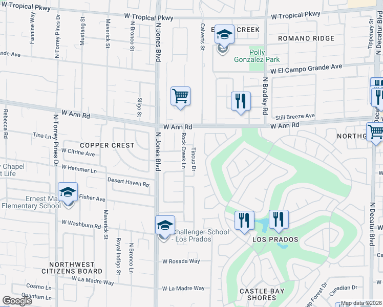 map of restaurants, bars, coffee shops, grocery stores, and more near 5505 Tincup Drive in Las Vegas