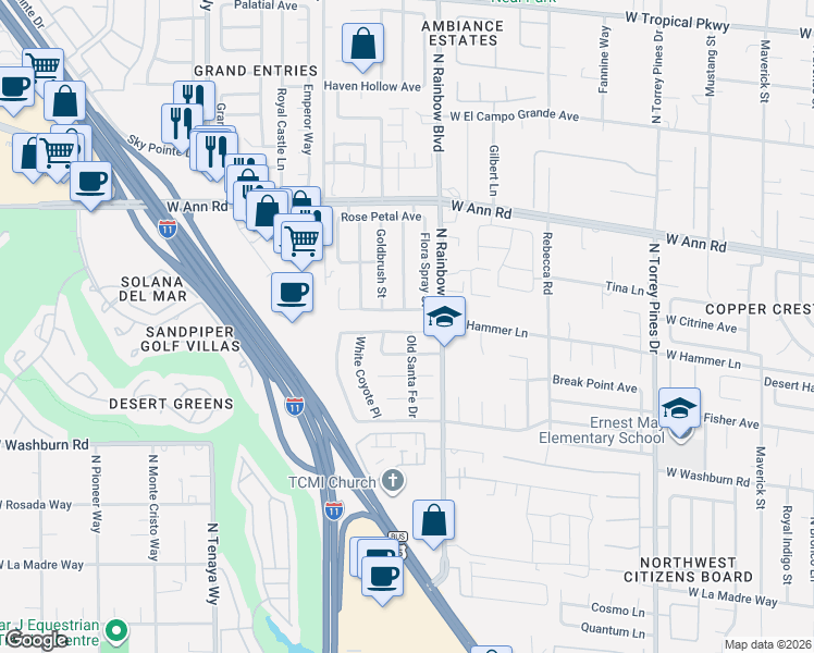 map of restaurants, bars, coffee shops, grocery stores, and more near 6713 Fruit Flower Avenue in Las Vegas