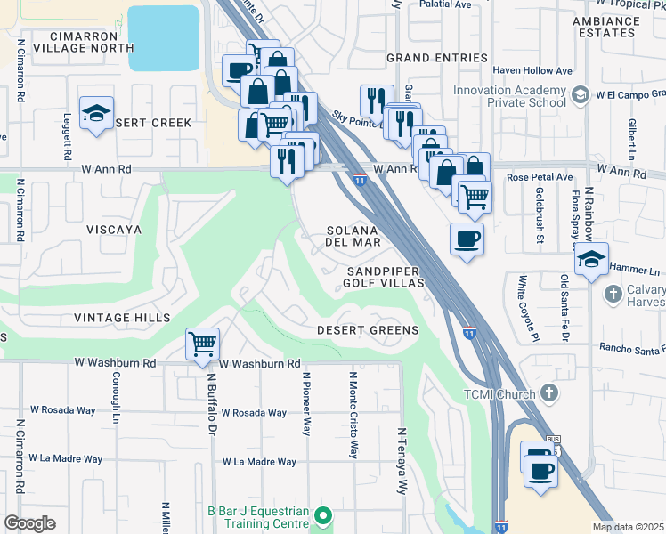 map of restaurants, bars, coffee shops, grocery stores, and more near 5445 Shay Mountain Place in Las Vegas