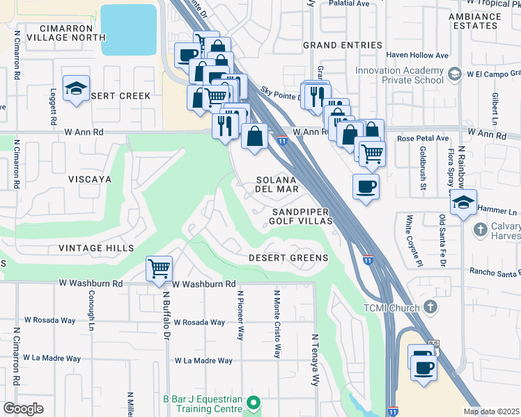 map of restaurants, bars, coffee shops, grocery stores, and more near 5445 Shay Mountain Place in Las Vegas