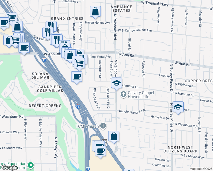 map of restaurants, bars, coffee shops, grocery stores, and more near 6804 White Lakes Avenue in Las Vegas