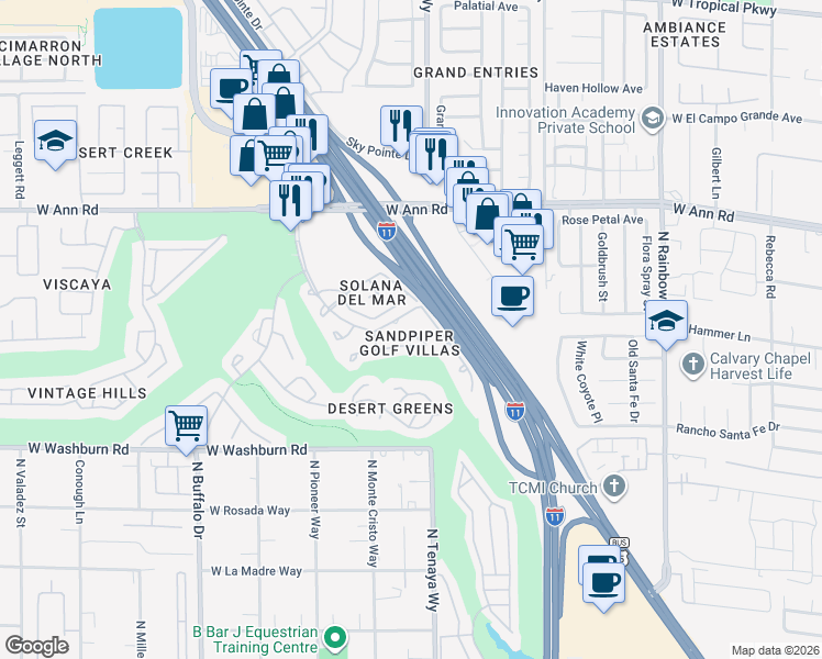 map of restaurants, bars, coffee shops, grocery stores, and more near 7232 Vista Bonita Drive in Las Vegas
