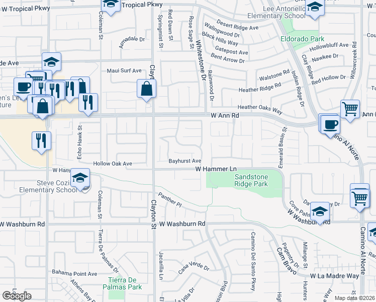map of restaurants, bars, coffee shops, grocery stores, and more near 1842 Shining Elm Court in North Las Vegas