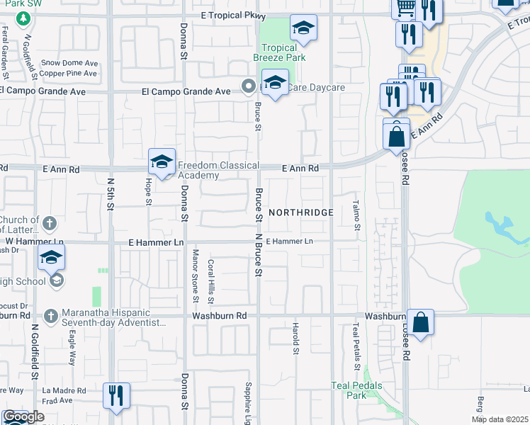 map of restaurants, bars, coffee shops, grocery stores, and more near 5433 Strawberry Swing Street in North Las Vegas