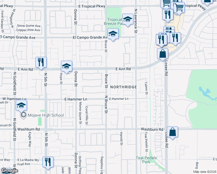 map of restaurants, bars, coffee shops, grocery stores, and more near 5433 Strawberry Swing Street in North Las Vegas