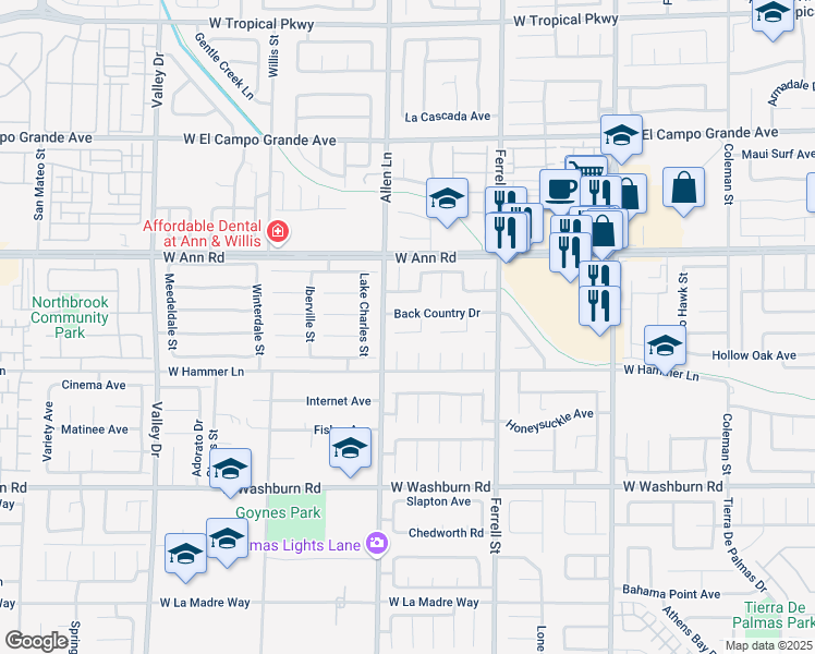map of restaurants, bars, coffee shops, grocery stores, and more near 3514 Lonesome Wolf Court in North Las Vegas