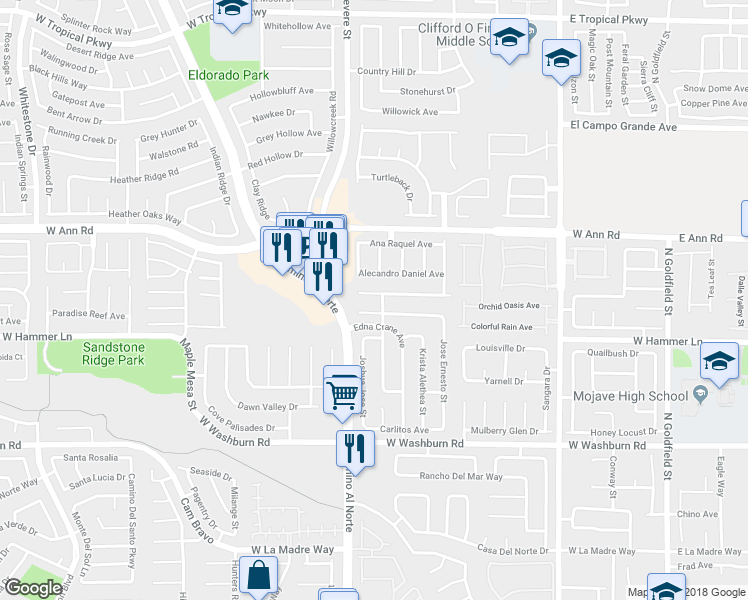 map of restaurants, bars, coffee shops, grocery stores, and more near 711 Roberta Alecia Avenue in North Las Vegas