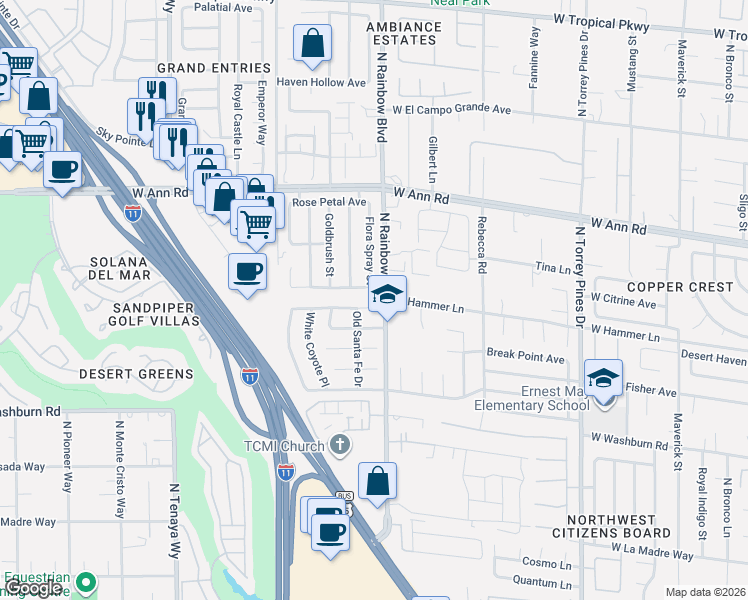 map of restaurants, bars, coffee shops, grocery stores, and more near 6713 Fruit Flower Avenue in Las Vegas