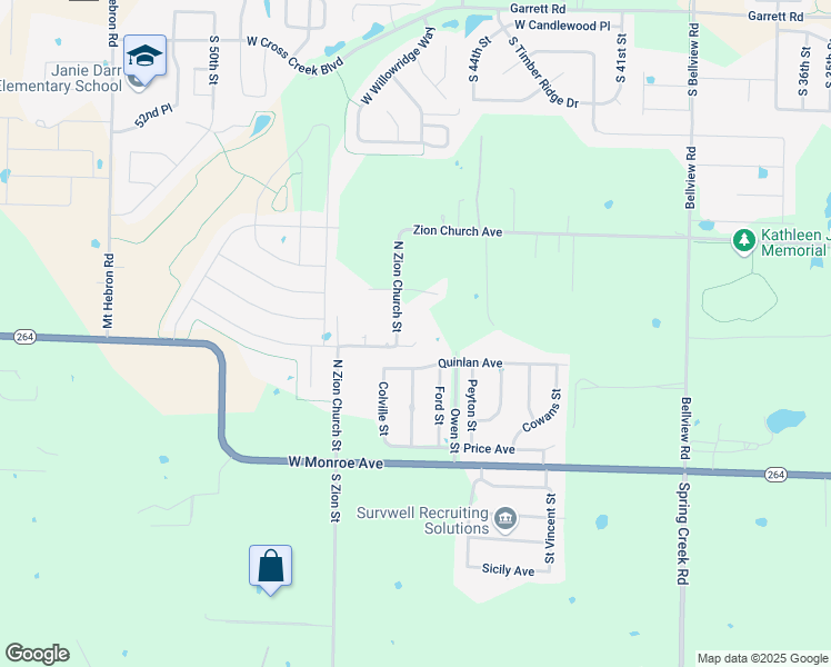 map of restaurants, bars, coffee shops, grocery stores, and more near 9081-9115 Zion Church Road in Lowell
