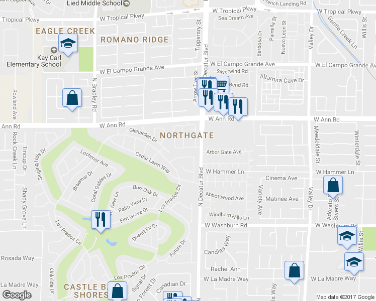 map of restaurants, bars, coffee shops, grocery stores, and more near 4825 White Aspen Avenue in Las Vegas