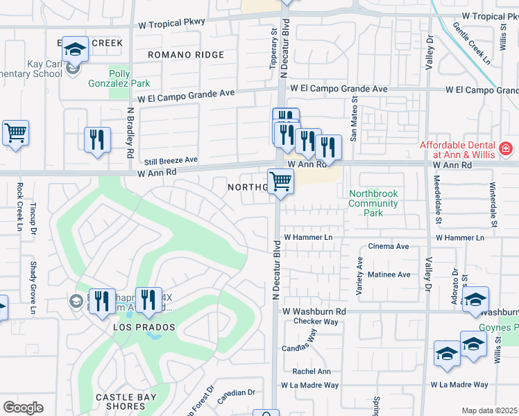 map of restaurants, bars, coffee shops, grocery stores, and more near 4825 White Aspen Avenue in Las Vegas