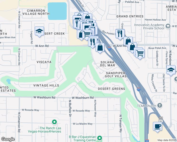 map of restaurants, bars, coffee shops, grocery stores, and more near 7480 Desert Flame in Las Vegas
