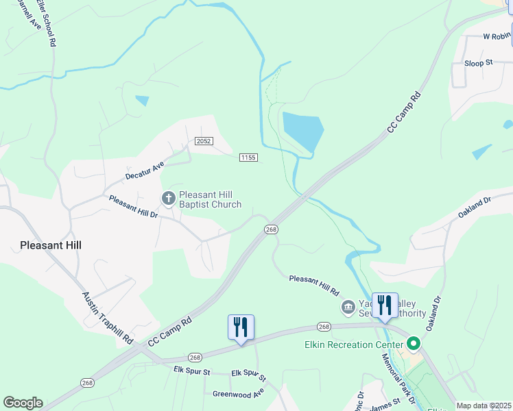 map of restaurants, bars, coffee shops, grocery stores, and more near 116 Scotch Rose Lane in Elkin