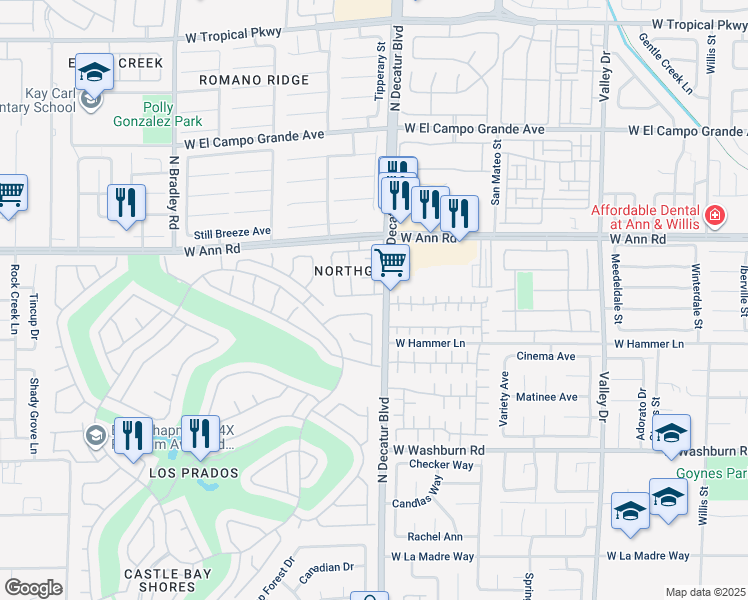 map of restaurants, bars, coffee shops, grocery stores, and more near 4809 White Aspen Avenue in Las Vegas